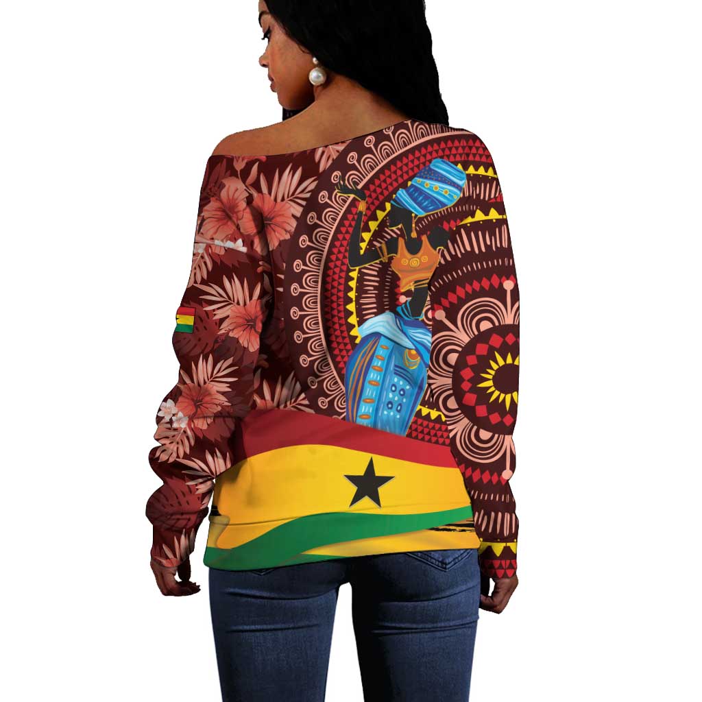Panafest Off Shoulder Sweater Ghana Tropical African Pattern LT01