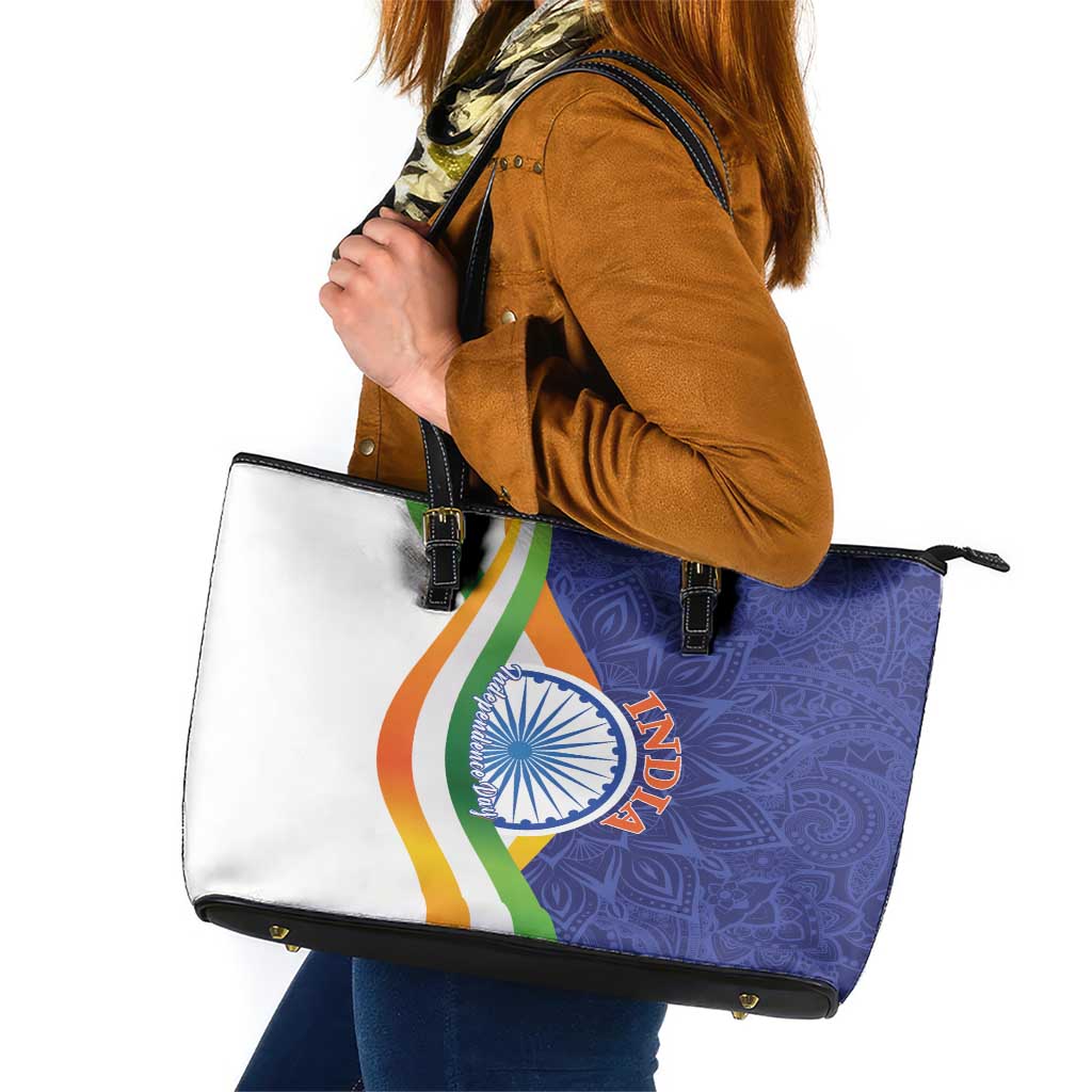 India Independence Day Leather Tote Bag Mandala Paisley Floral LT01