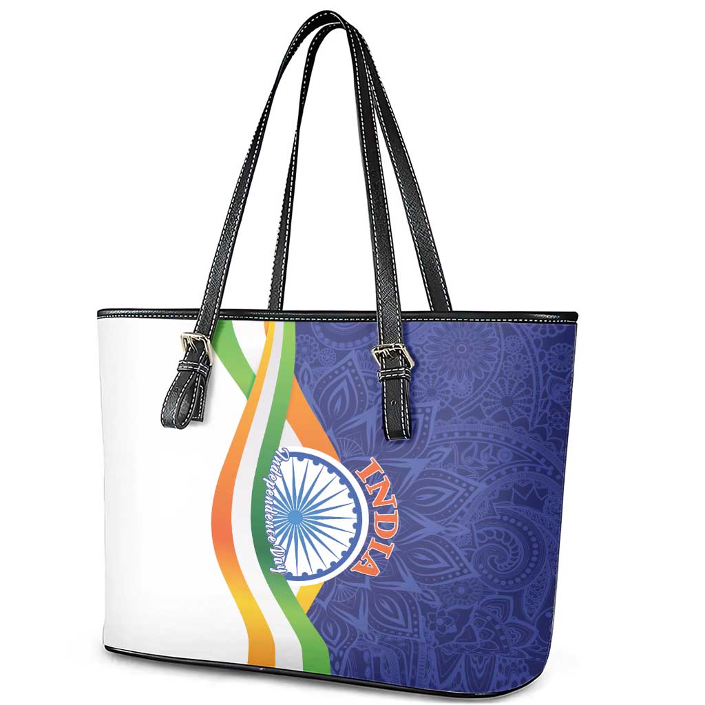 India Independence Day Leather Tote Bag Mandala Paisley Floral LT01