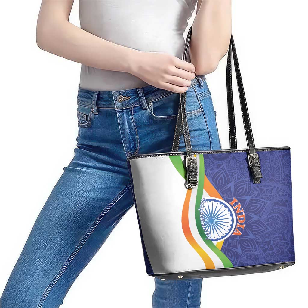 India Independence Day Leather Tote Bag Mandala Paisley Floral LT01
