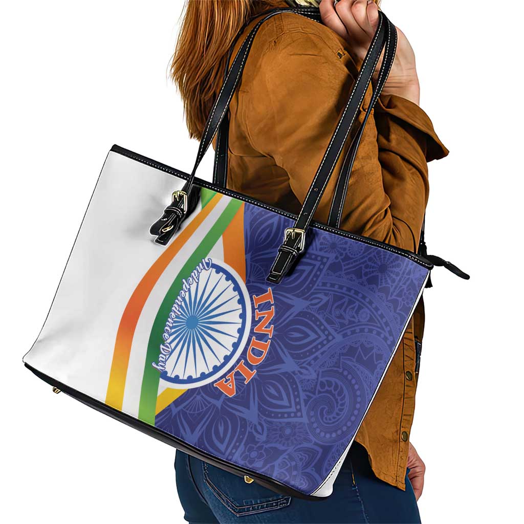 India Independence Day Leather Tote Bag Mandala Paisley Floral LT01