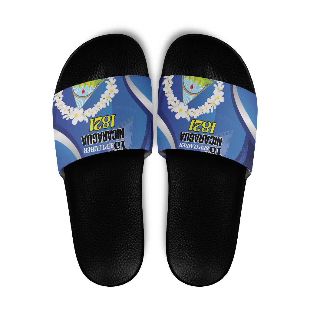 Nicaragua Independence Day 1821 Slide Sandals Plumeria Floral LT01