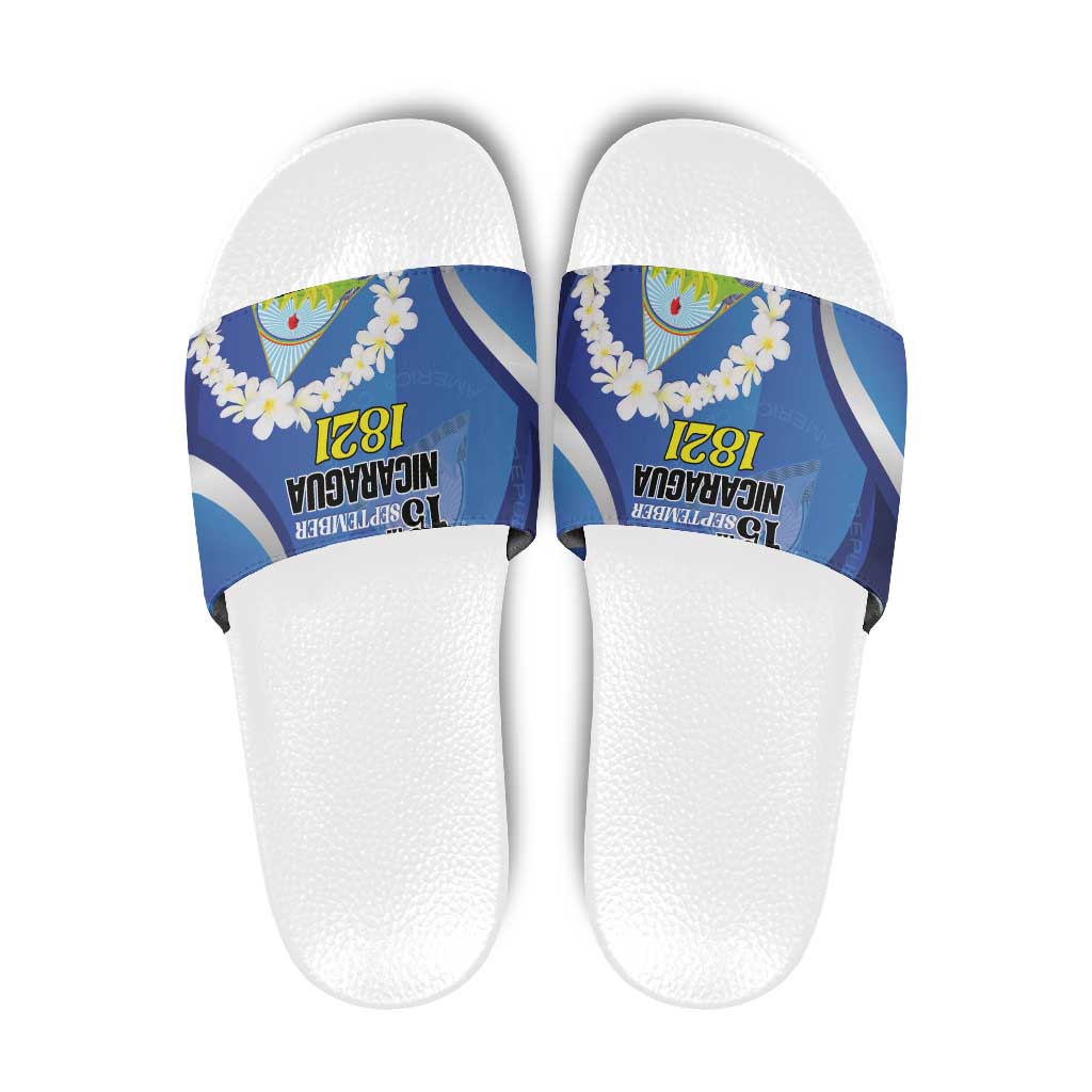 Nicaragua Independence Day 1821 Slide Sandals Plumeria Floral LT01