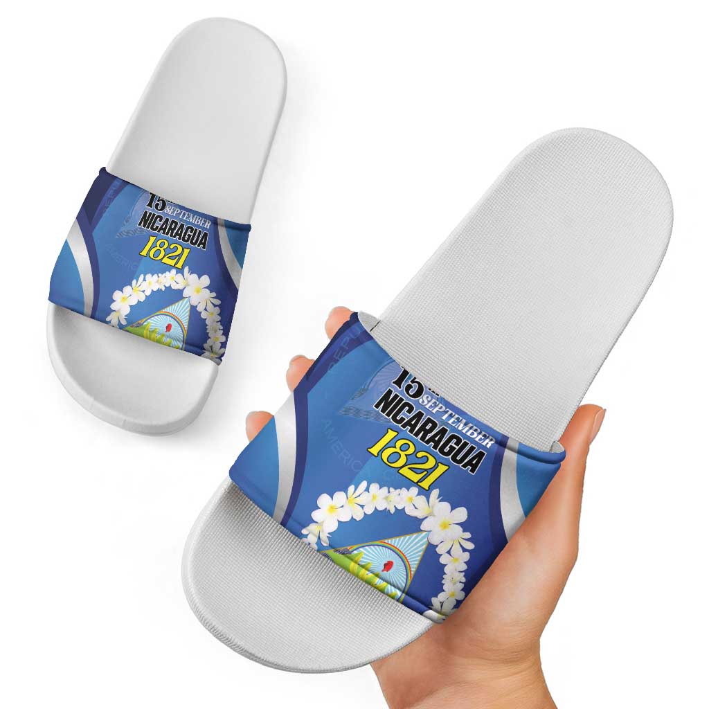 Nicaragua Independence Day 1821 Slide Sandals Plumeria Floral LT01
