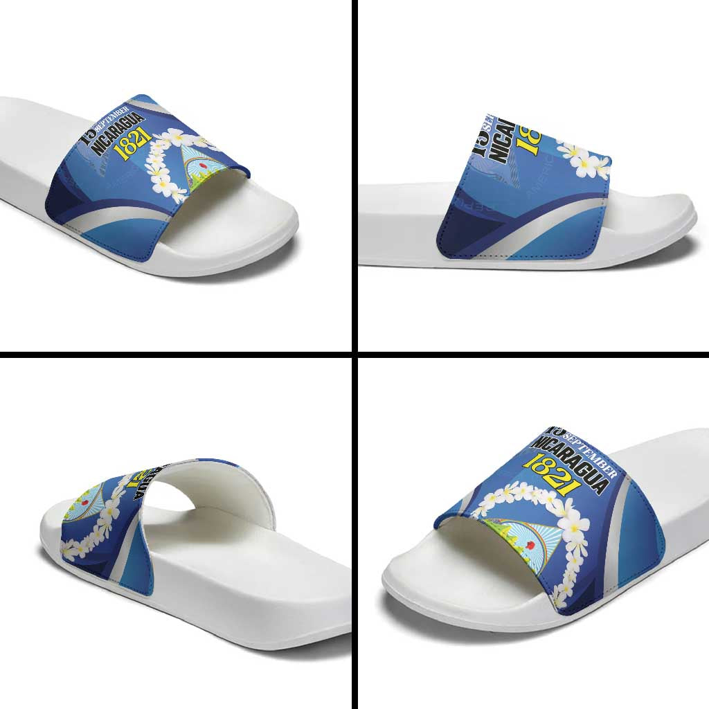 Nicaragua Independence Day 1821 Slide Sandals Plumeria Floral LT01