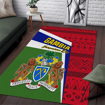 Gambia Independence Day Area Rug with Coat of Arms and African Pattern LT01
