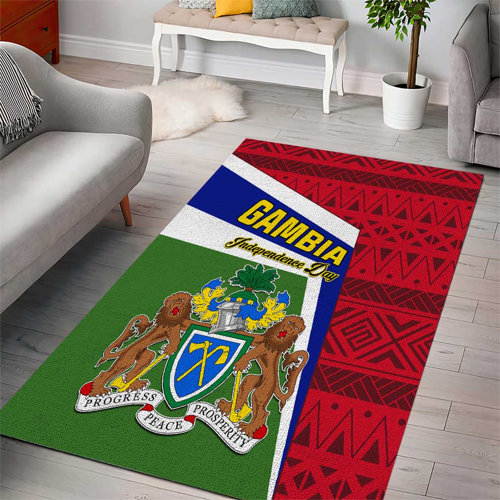 Gambia Independence Day Area Rug with Coat of Arms and African Pattern LT01