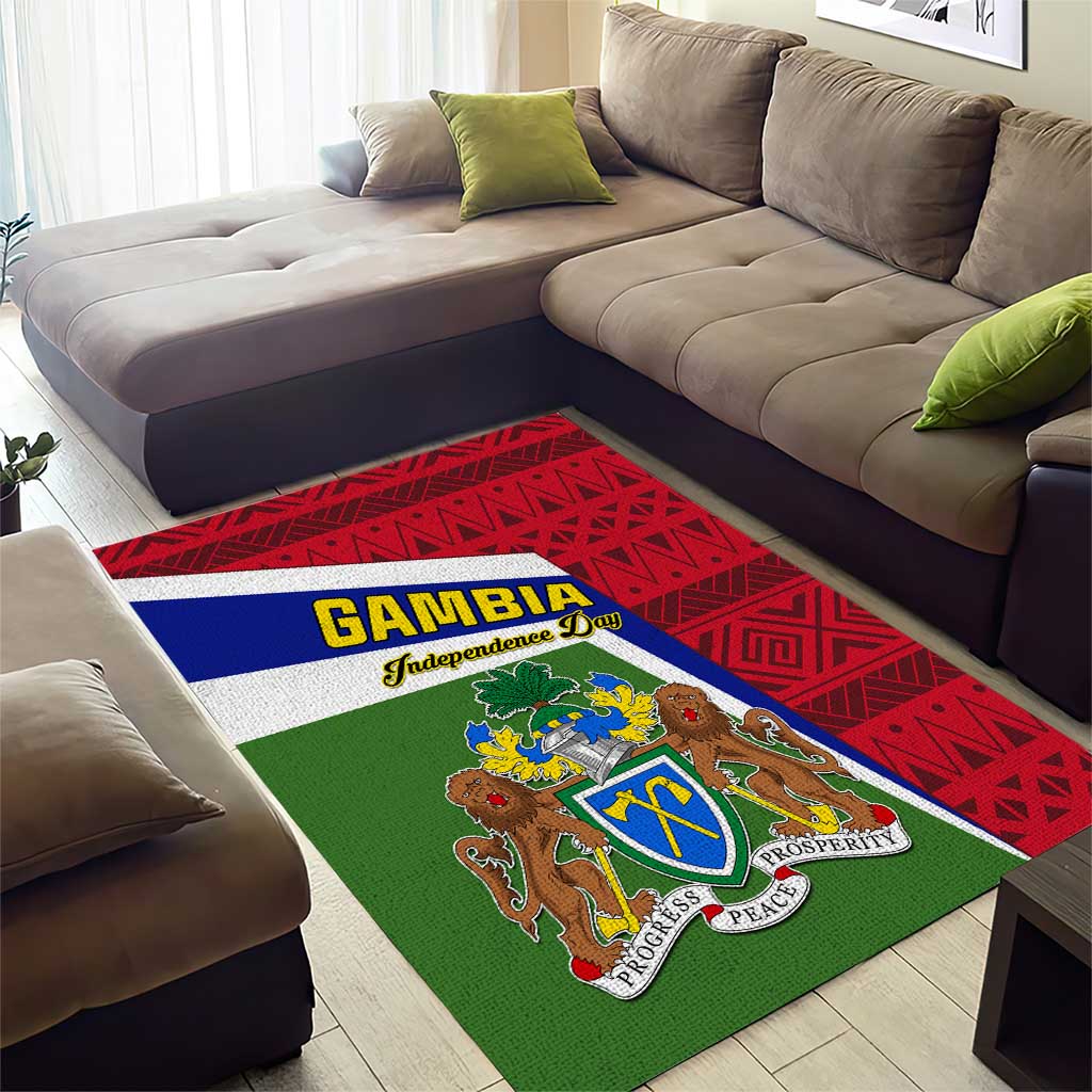 Gambia Independence Day Area Rug with Coat of Arms and African Pattern LT01