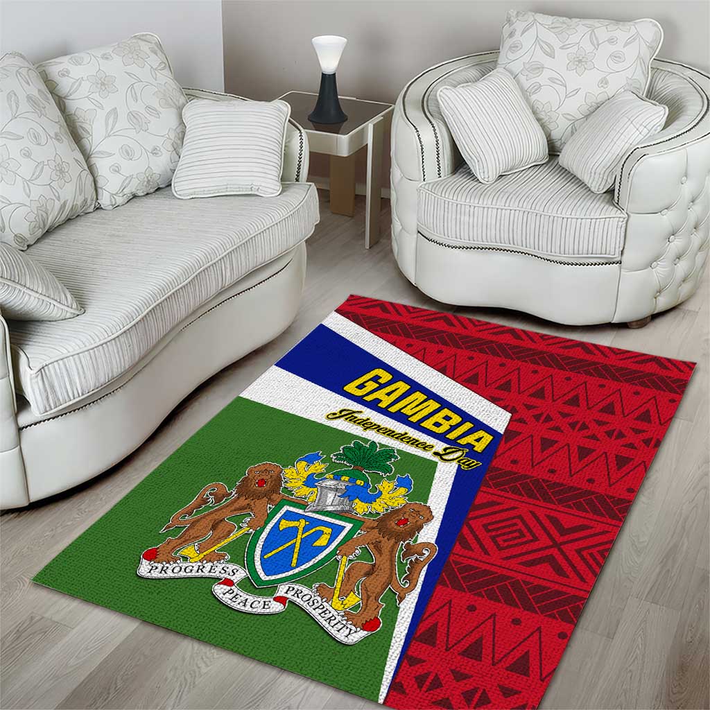 Gambia Independence Day Area Rug with Coat of Arms and African Pattern LT01