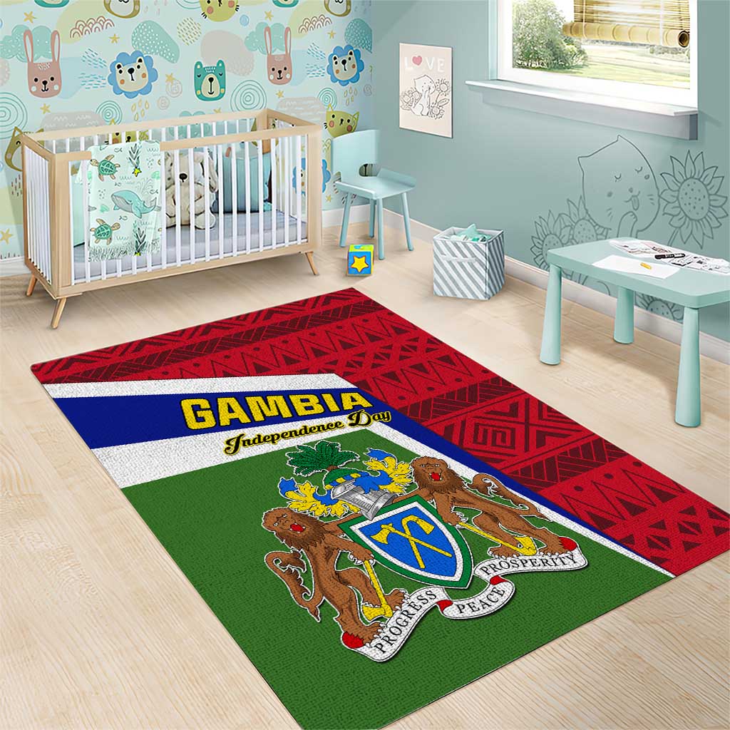 Gambia Independence Day Area Rug with Coat of Arms and African Pattern LT01