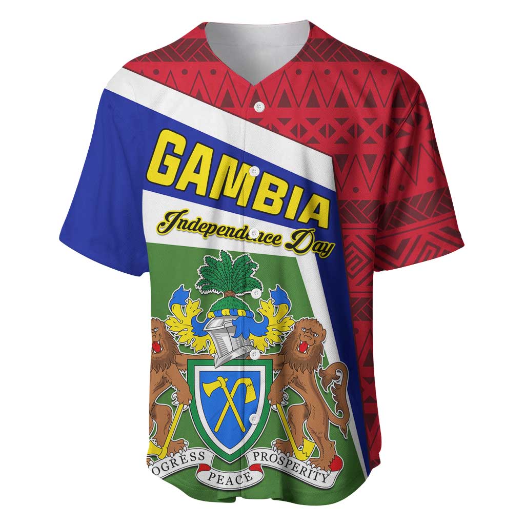 Gambia Independence Day Baseball Jersey with Coat of Arms and African Pattern LT01