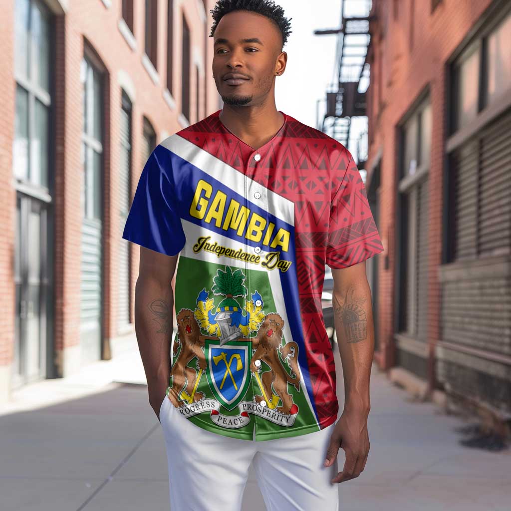 Gambia Independence Day Baseball Jersey with Coat of Arms and African Pattern LT01