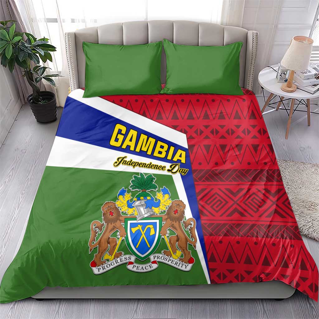 Gambia Independence Day Bedding Set with Coat of Arms and African Pattern LT01