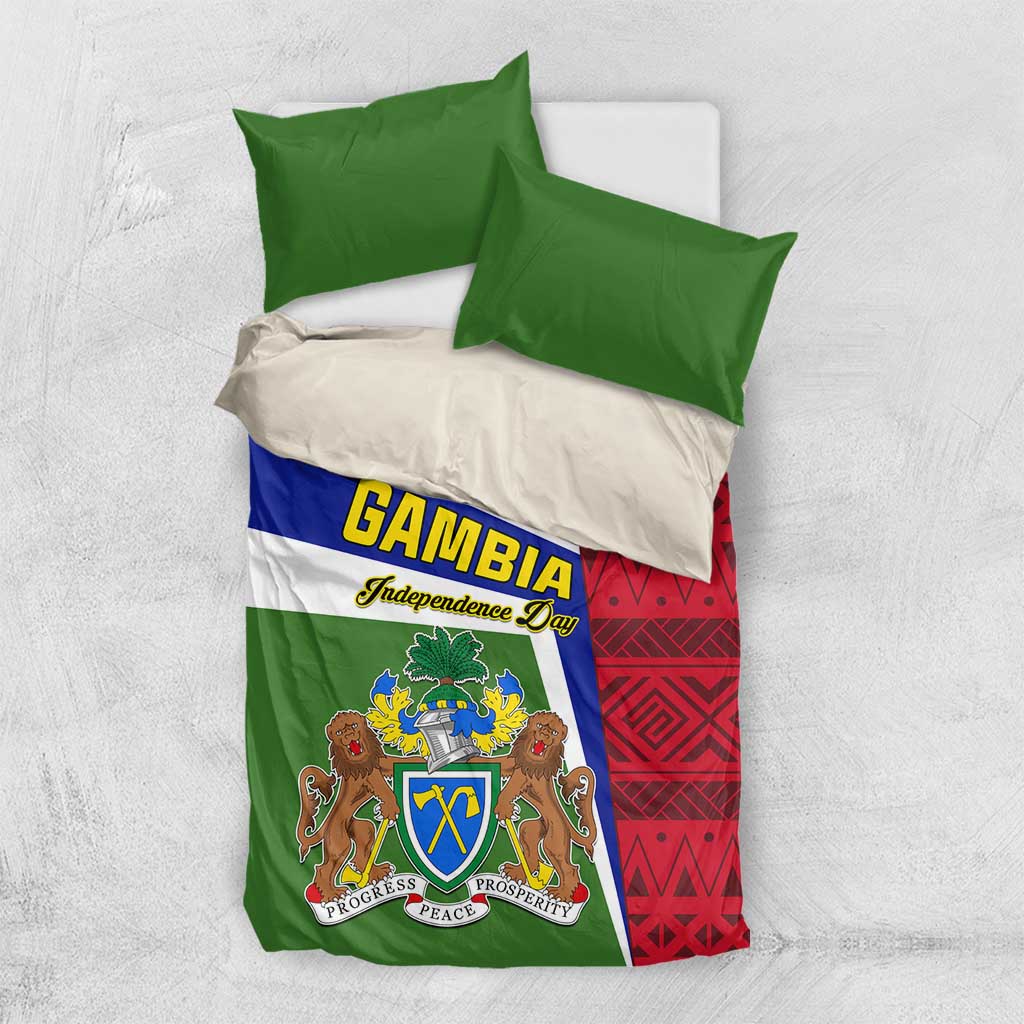 Gambia Independence Day Bedding Set with Coat of Arms and African Pattern LT01