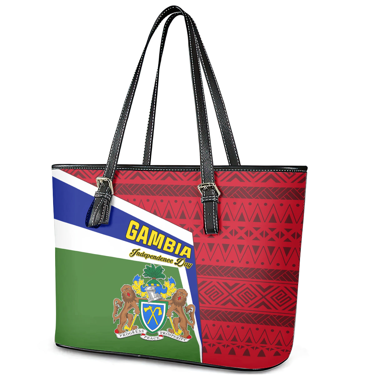 Gambia Independence Day Leather Tote Bag Coat Of Arms African Pattern LT01
