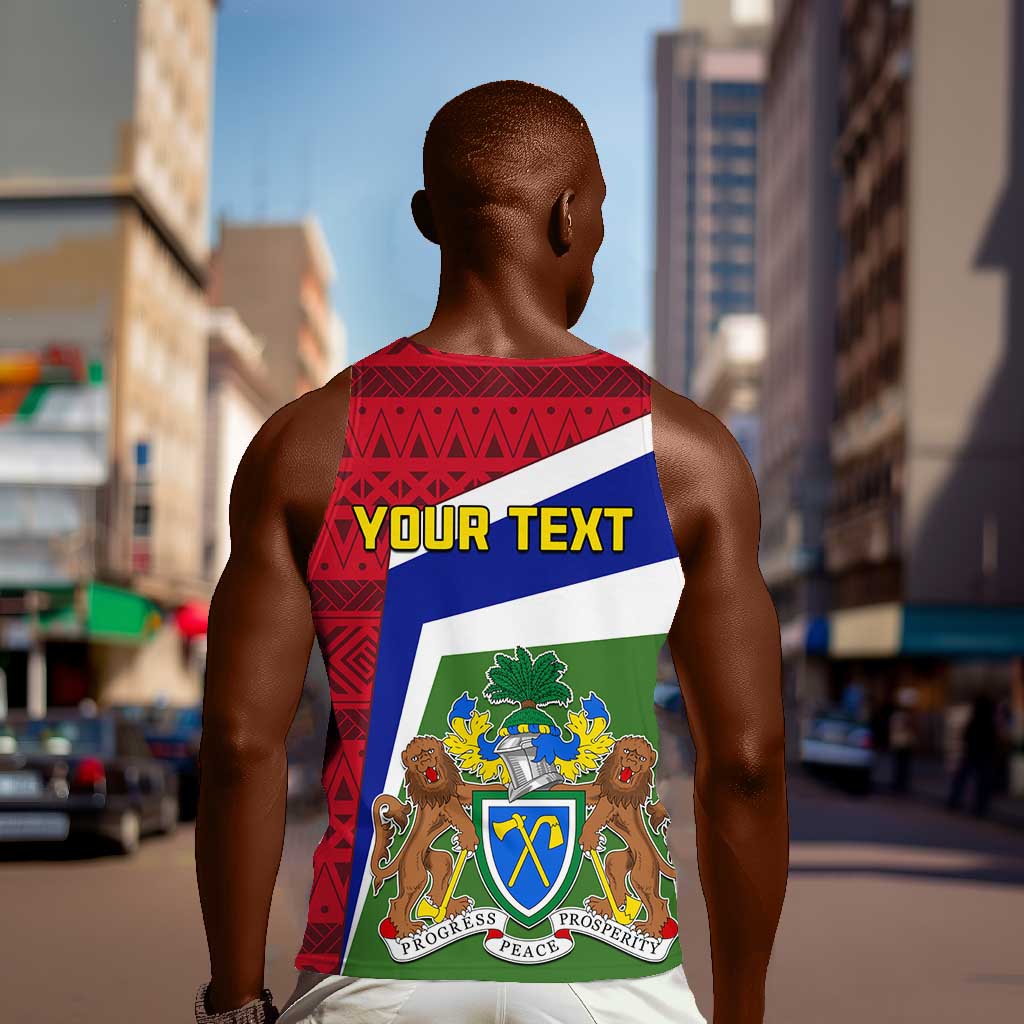 Gambia Independence Day Men Tank Top with Coat of Arms and African Pattern LT01