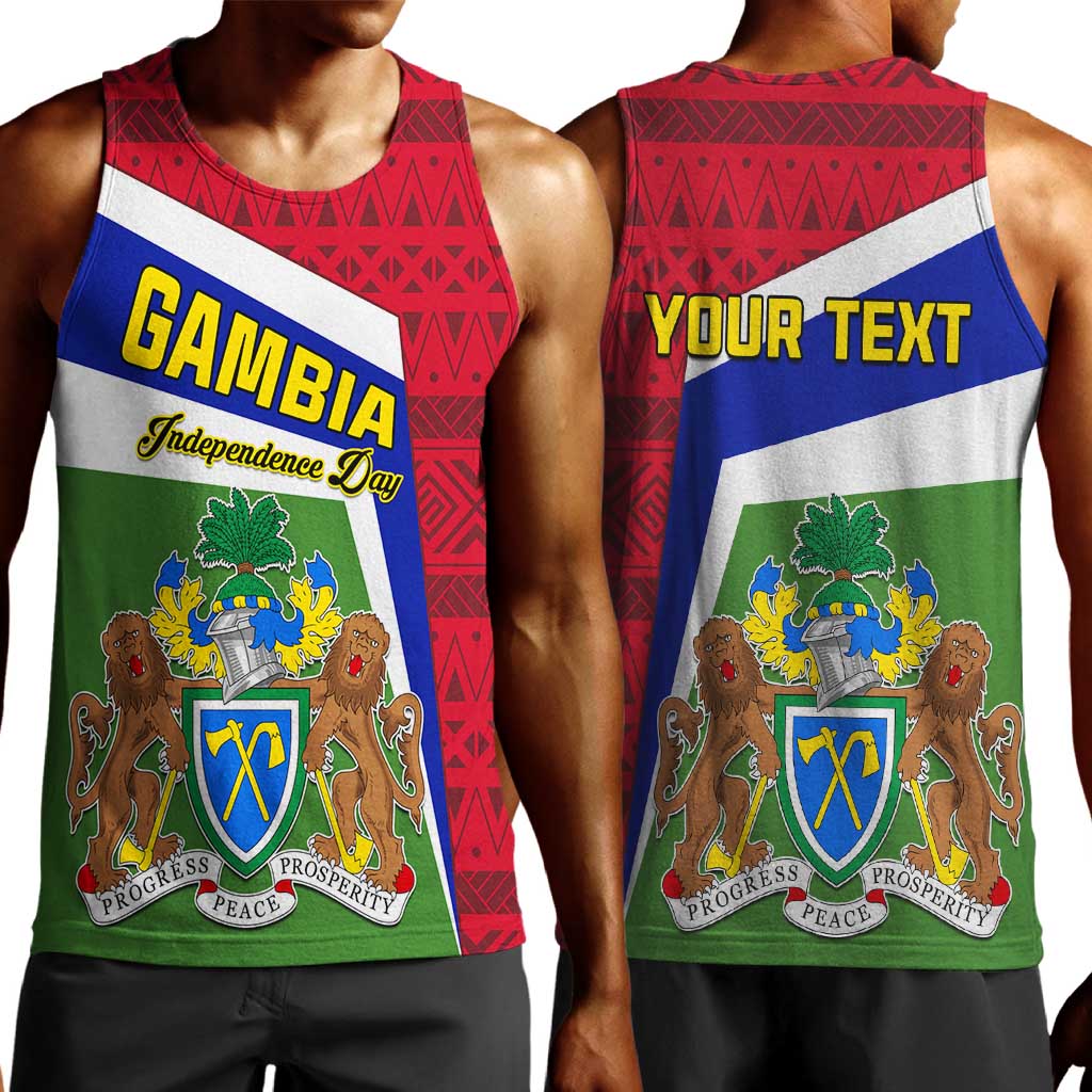 Gambia Independence Day Men Tank Top with Coat of Arms and African Pattern LT01