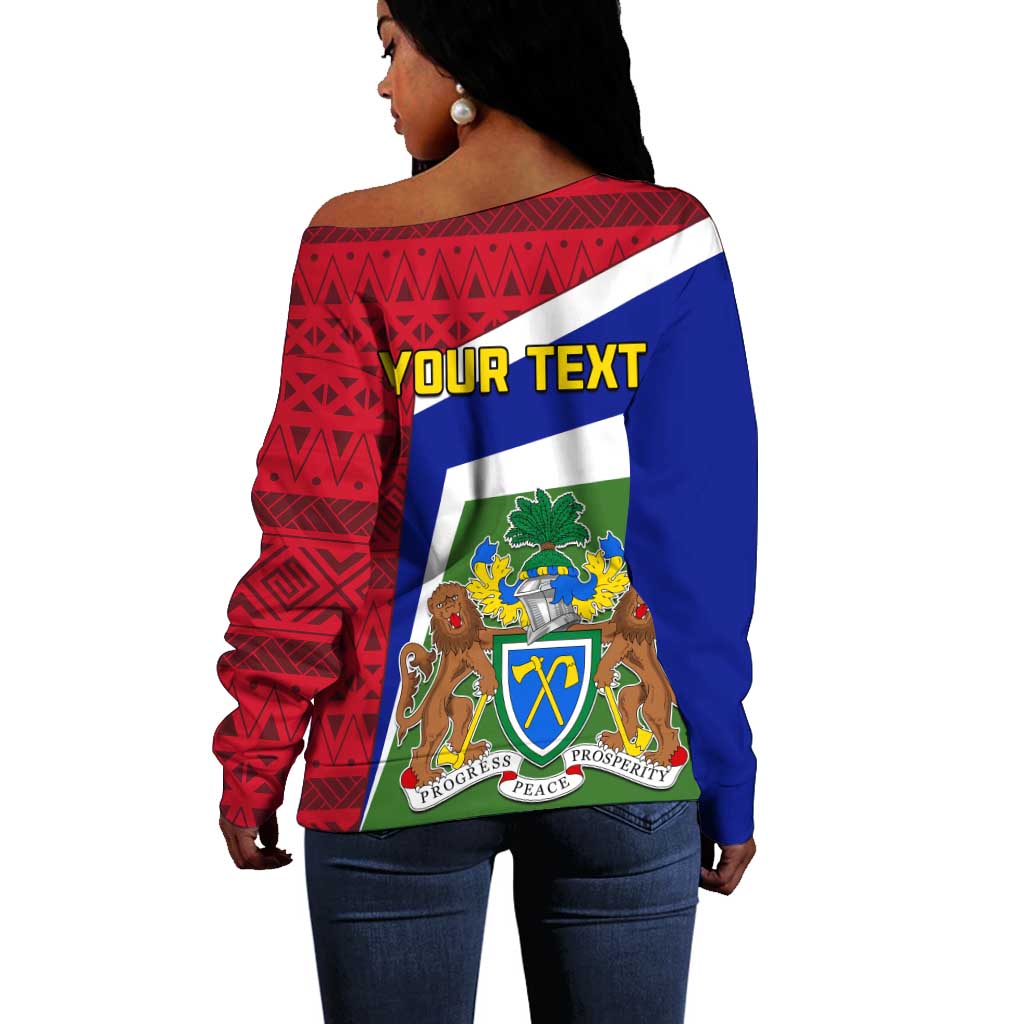 Gambia Independence Day Off Shoulder Sweater with Coat of Arms and African Pattern LT01