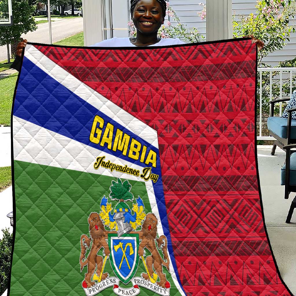 Gambia Independence Day Quilt with Coat of Arms and African Pattern LT01