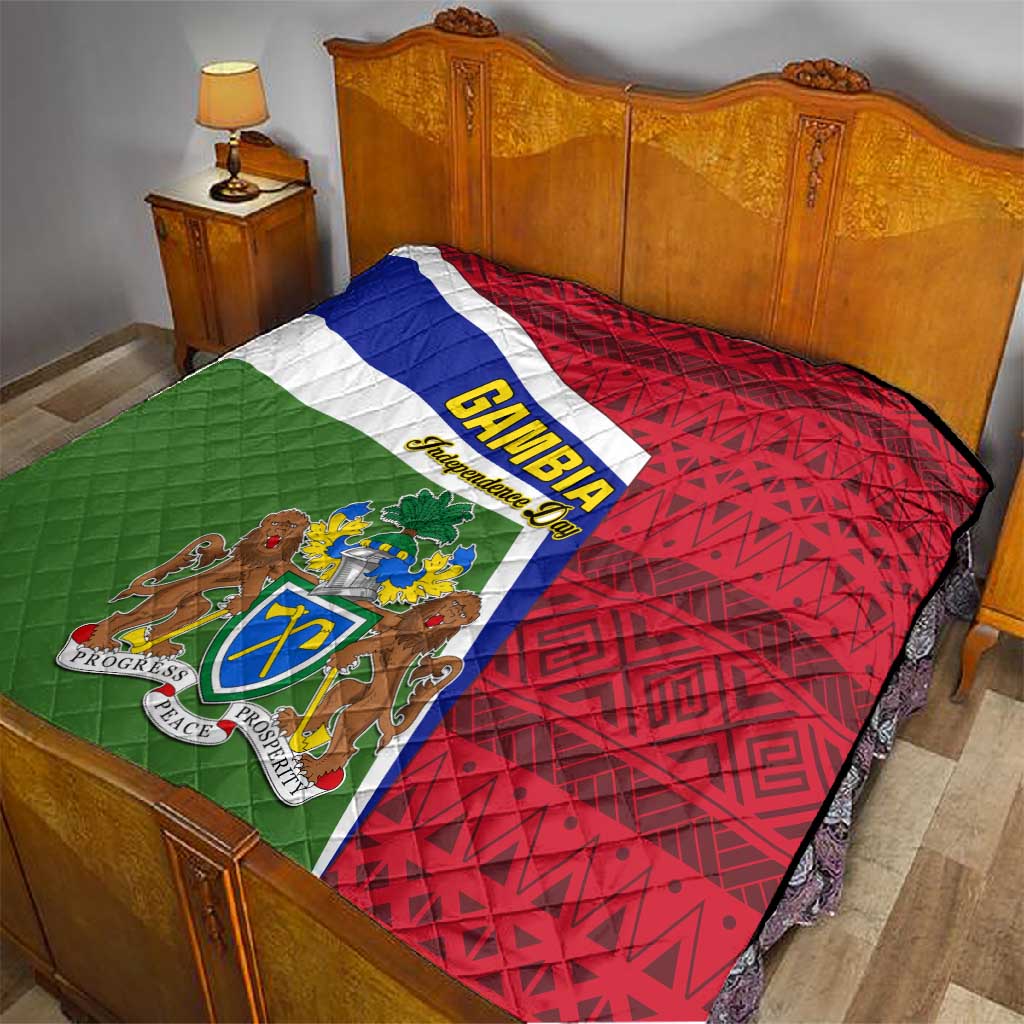 Gambia Independence Day Quilt with Coat of Arms and African Pattern LT01
