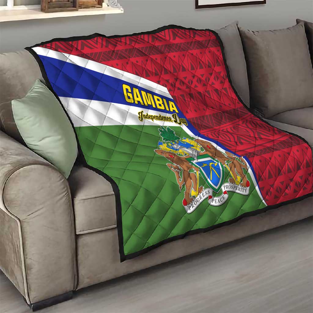 Gambia Independence Day Quilt with Coat of Arms and African Pattern LT01
