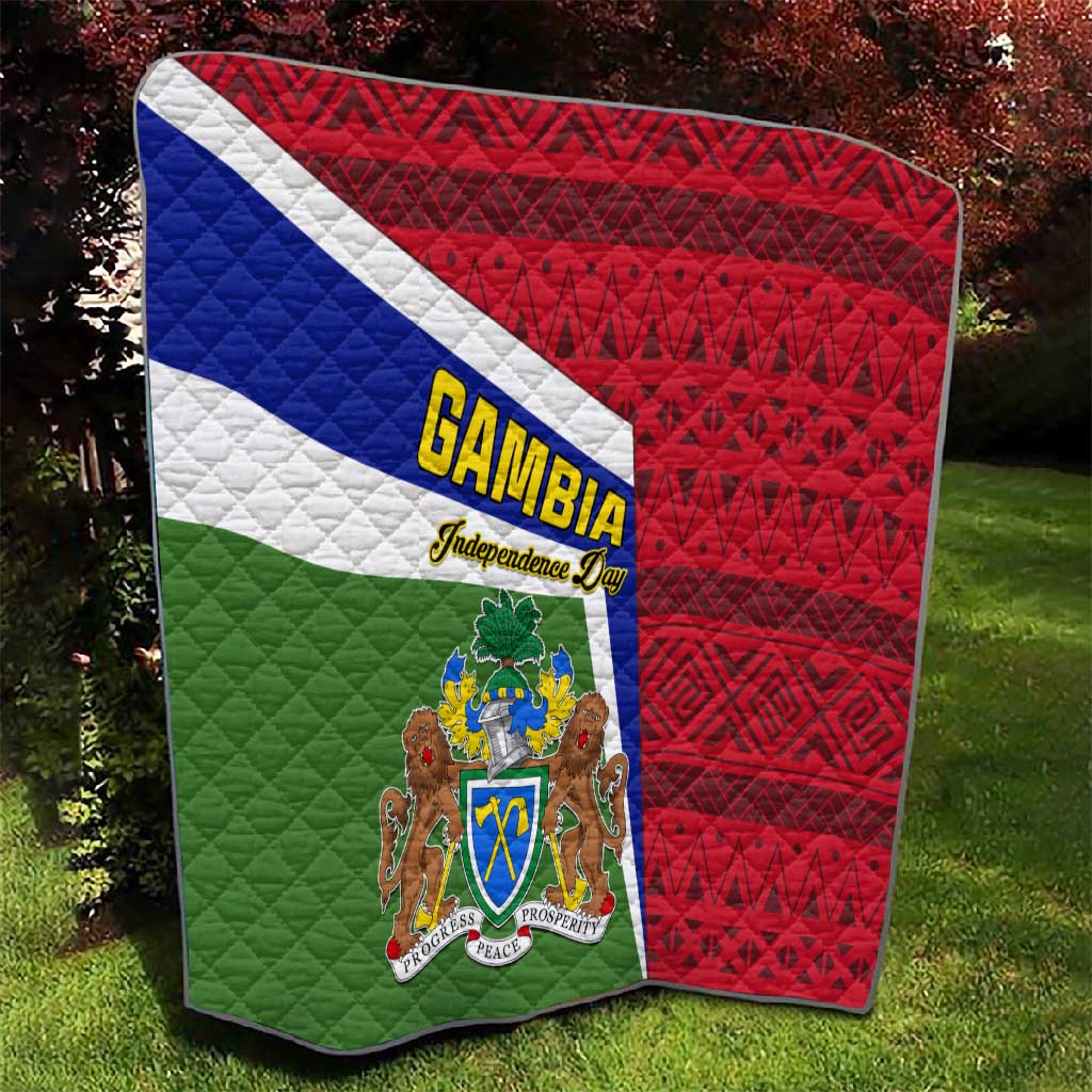 Gambia Independence Day Quilt with Coat of Arms and African Pattern LT01