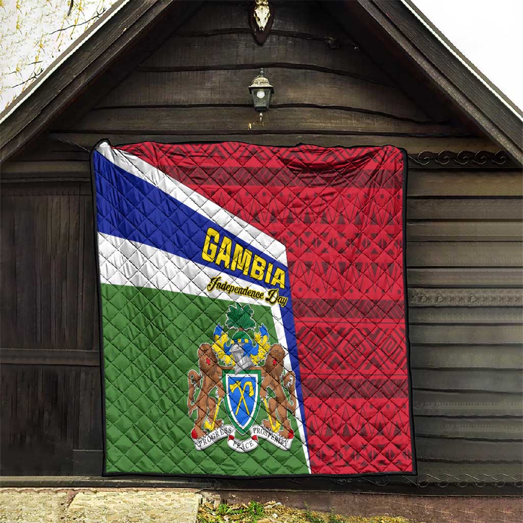 Gambia Independence Day Quilt with Coat of Arms and African Pattern LT01