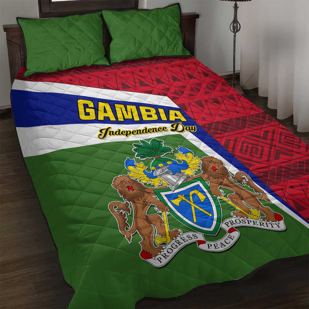 Gambia Independence Day Quilt Bed Set with Coat of Arms and African Pattern LT01