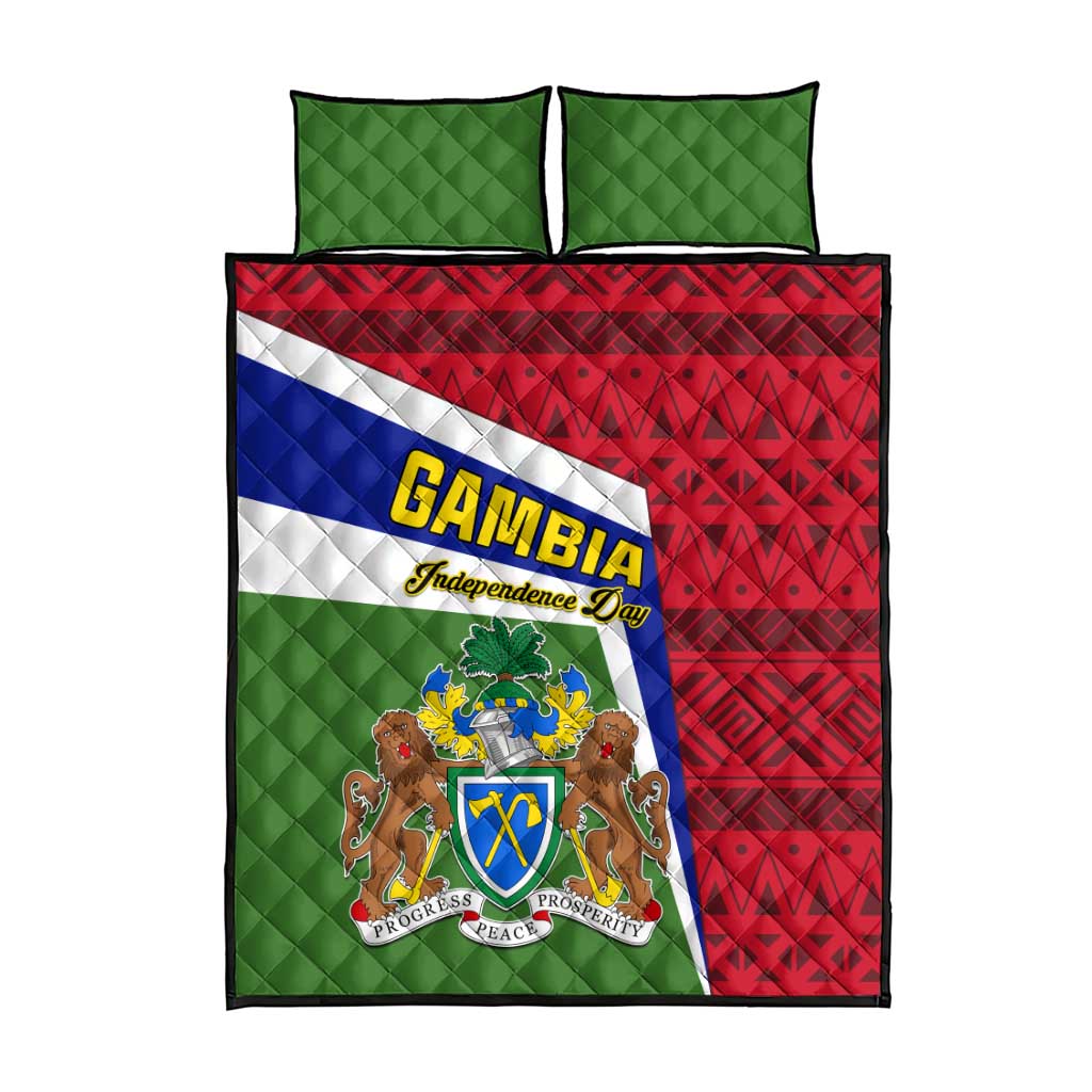Gambia Independence Day Quilt Bed Set with Coat of Arms and African Pattern LT01