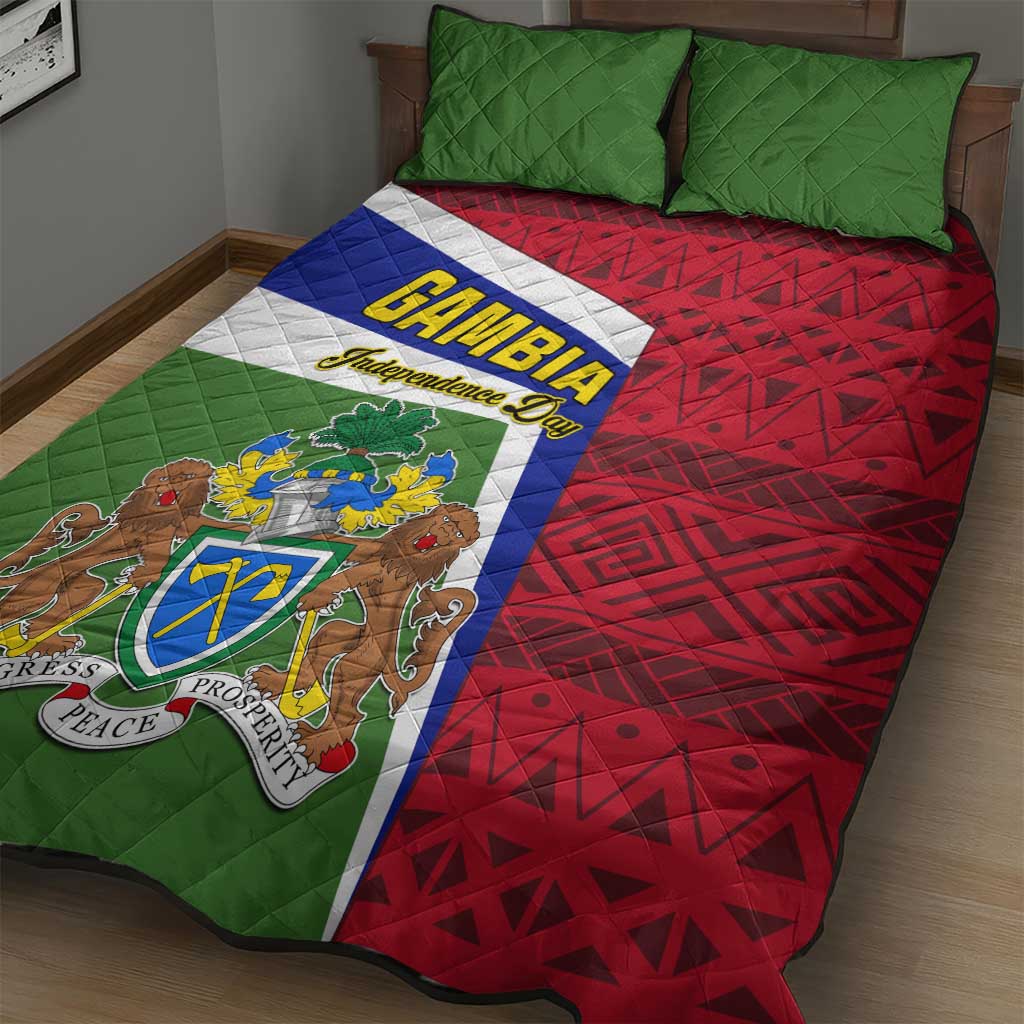 Gambia Independence Day Quilt Bed Set with Coat of Arms and African Pattern LT01