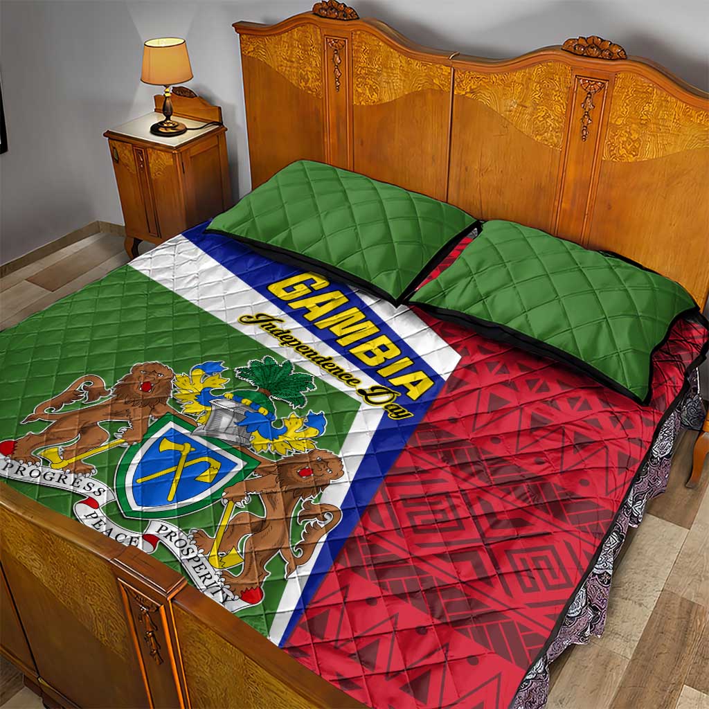 Gambia Independence Day Quilt Bed Set with Coat of Arms and African Pattern LT01