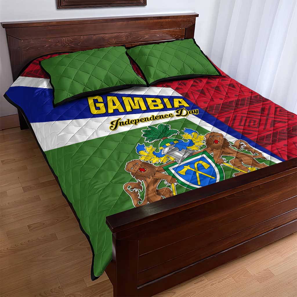 Gambia Independence Day Quilt Bed Set with Coat of Arms and African Pattern LT01
