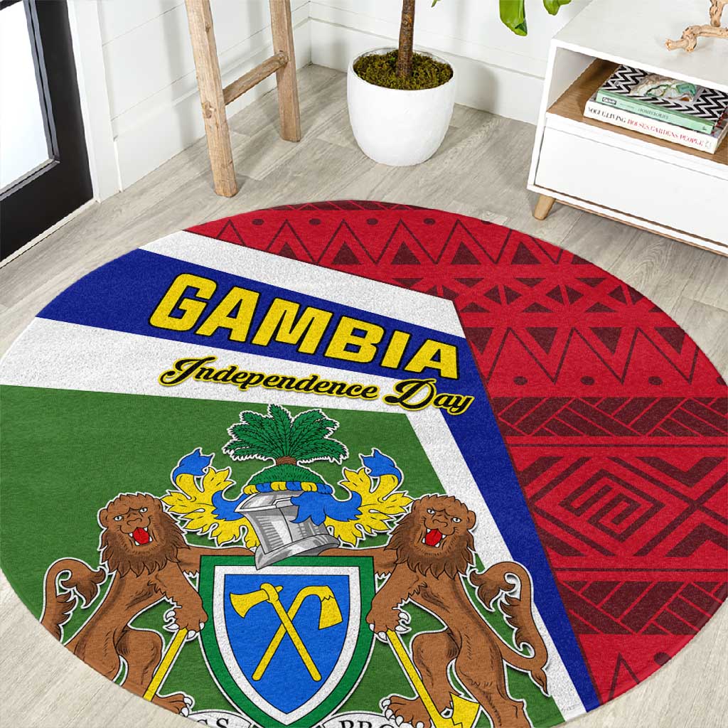 Gambia Independence Day Round Carpet with Coat of Arms and African Pattern LT01