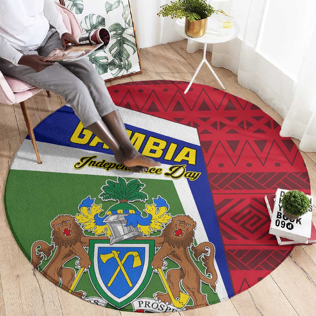 Gambia Independence Day Round Carpet with Coat of Arms and African Pattern LT01