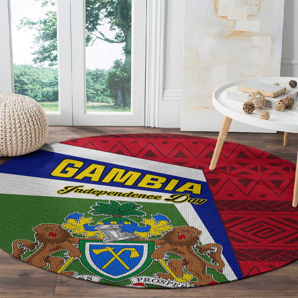 Gambia Independence Day Round Carpet with Coat of Arms and African Pattern LT01