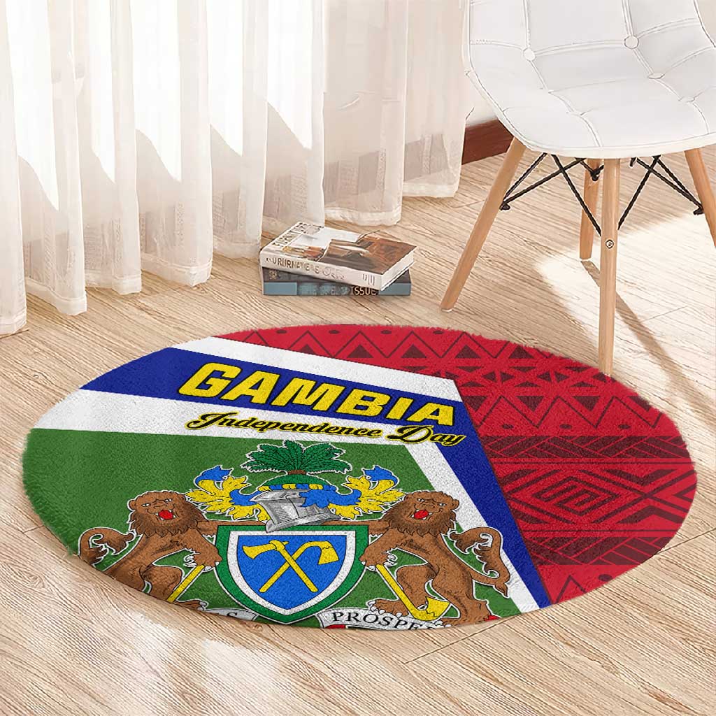 Gambia Independence Day Round Carpet with Coat of Arms and African Pattern LT01