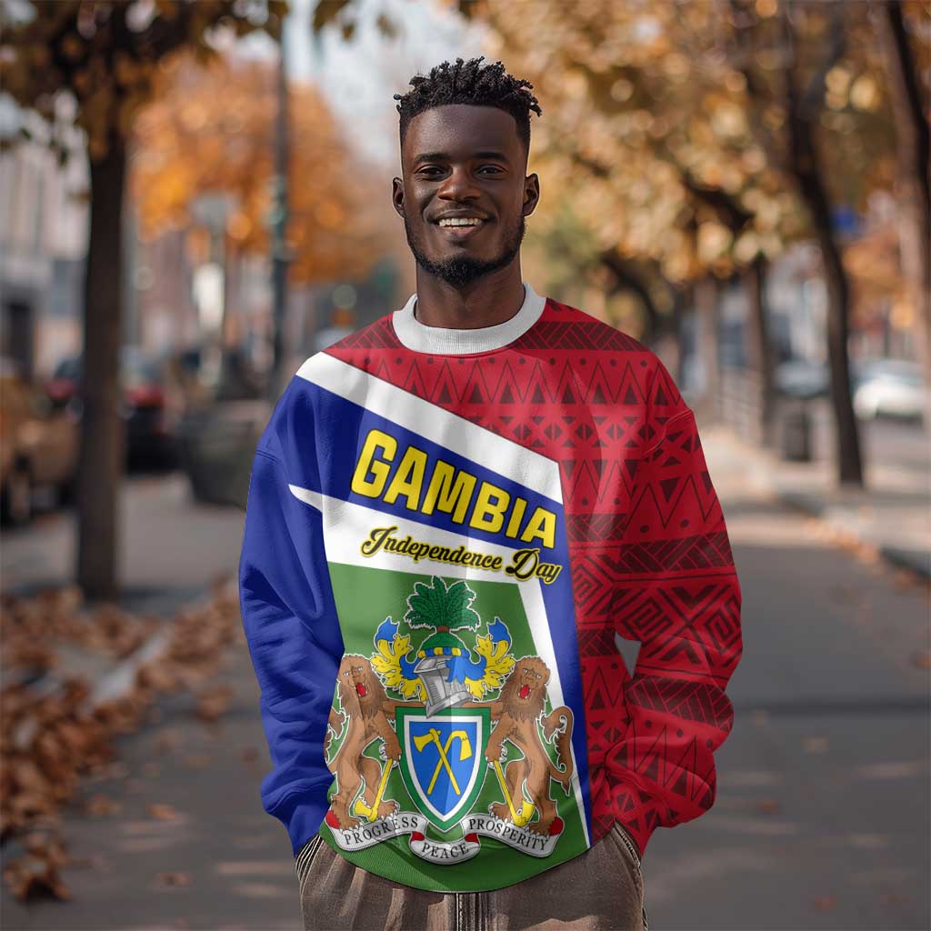 Gambia Independence Day Sweatshirt with Coat of Arms and African Pattern LT01