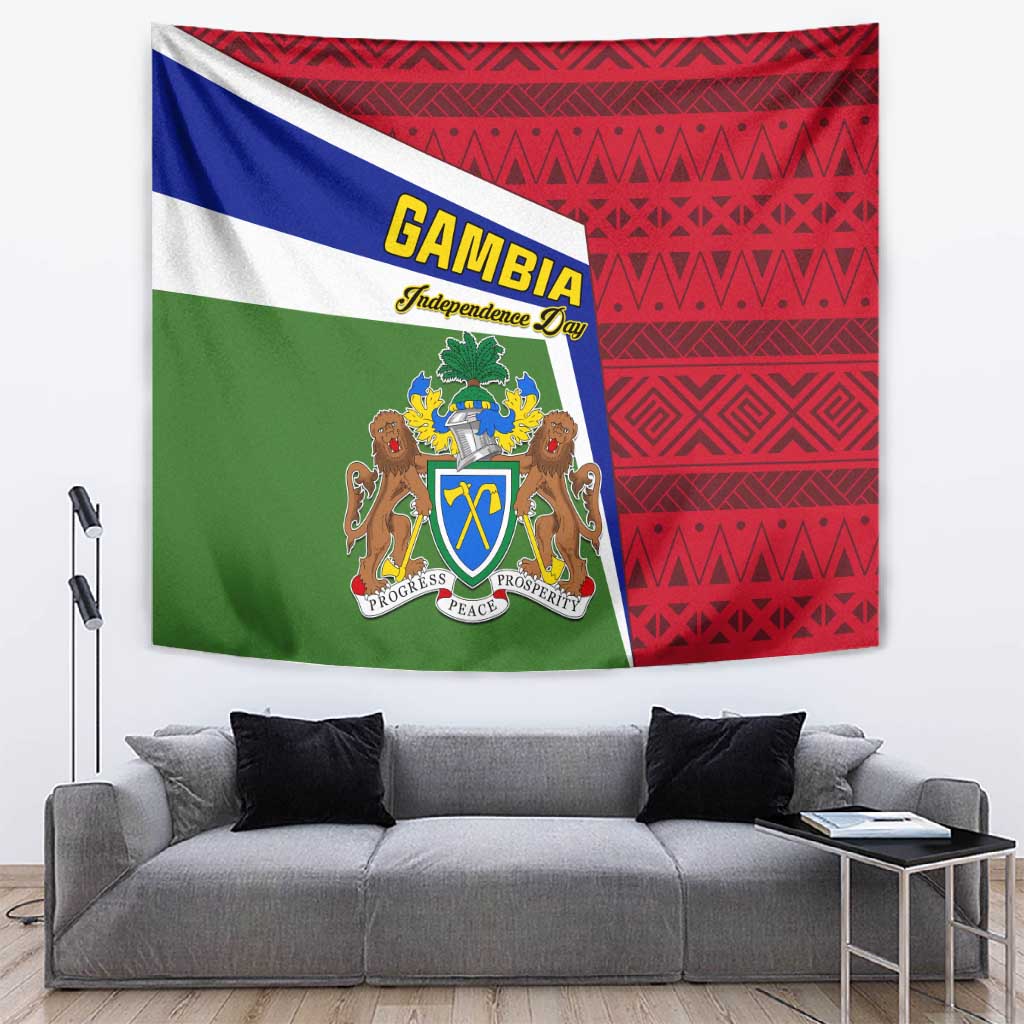 Gambia Independence Day Tapestry with Coat of Arms and African Pattern LT01