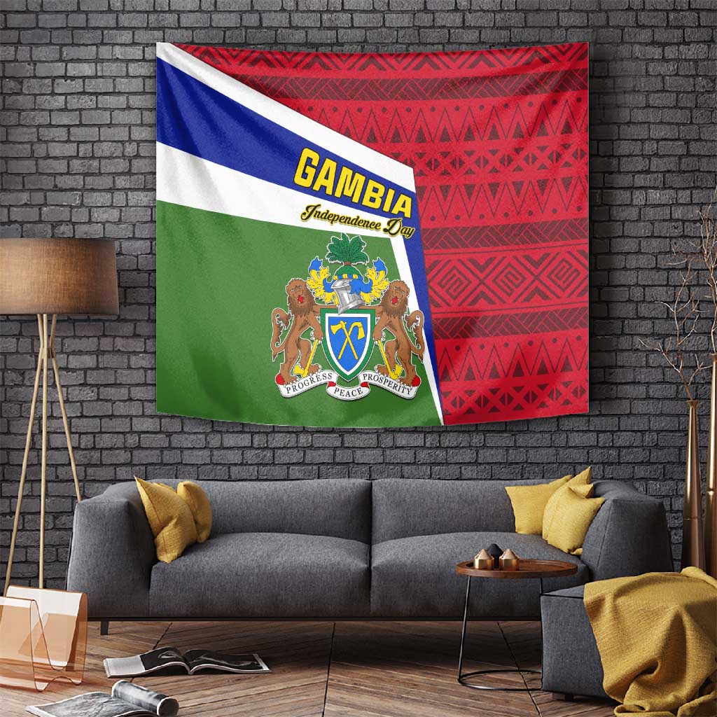 Gambia Independence Day Tapestry with Coat of Arms and African Pattern LT01