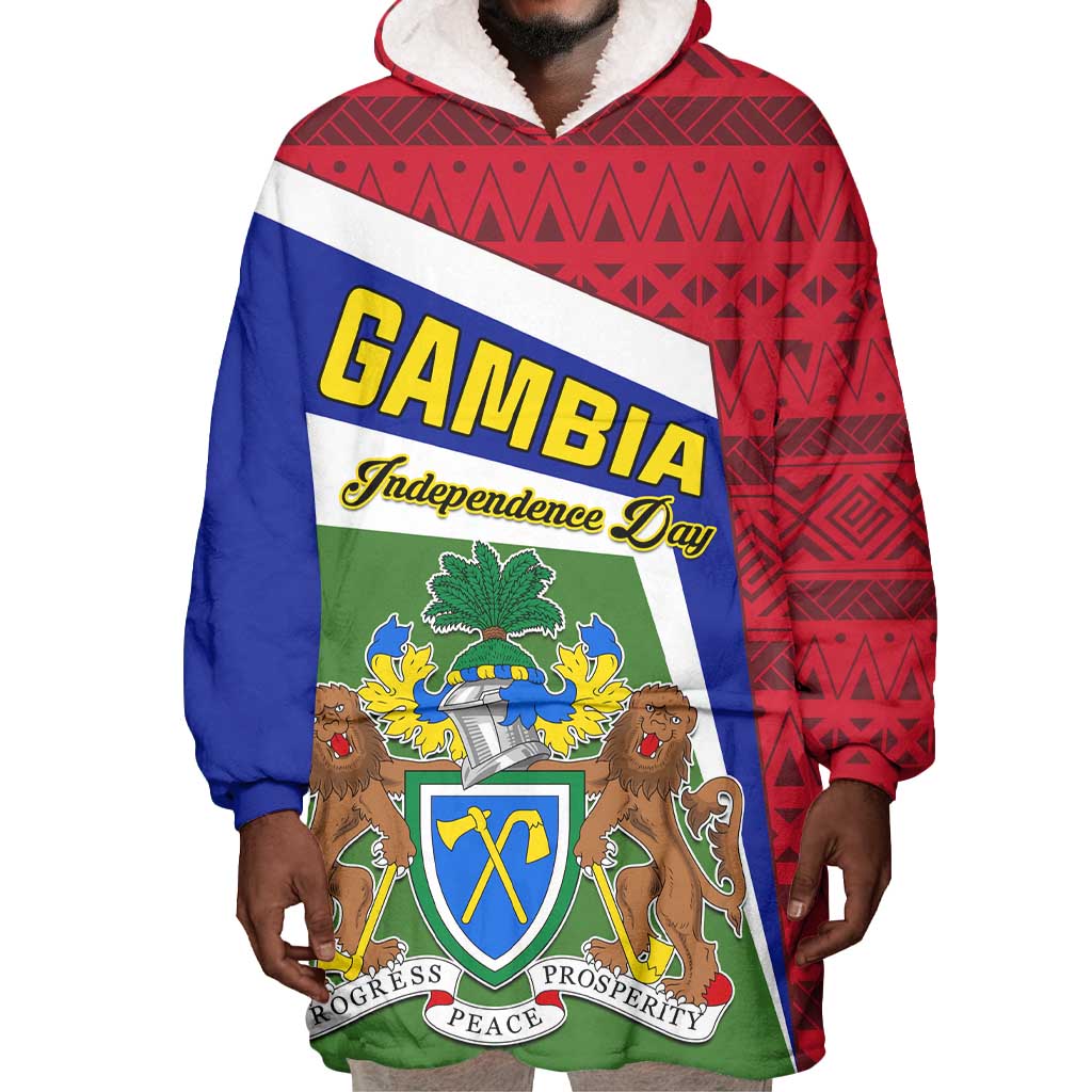 Gambia Independence Day Wearable Blanket Hoodie with Coat of Arms and African Pattern LT01