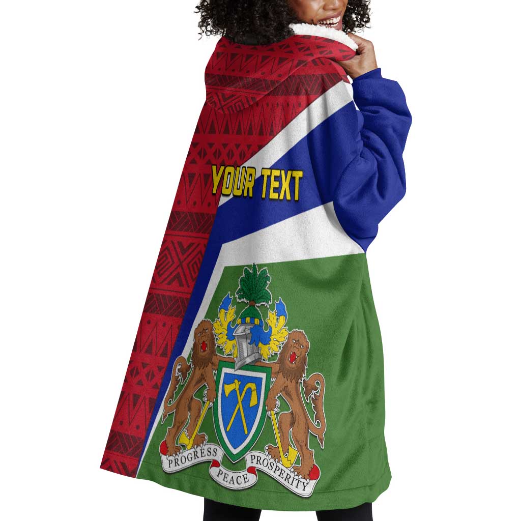 Gambia Independence Day Wearable Blanket Hoodie with Coat of Arms and African Pattern LT01