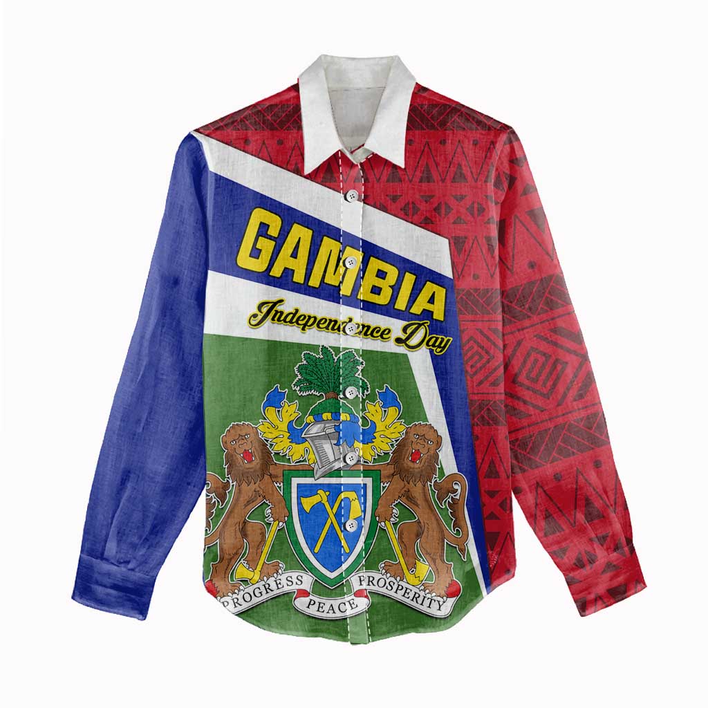 Gambia Independence Day Women Casual Shirt with Coat of Arms and African Pattern LT01