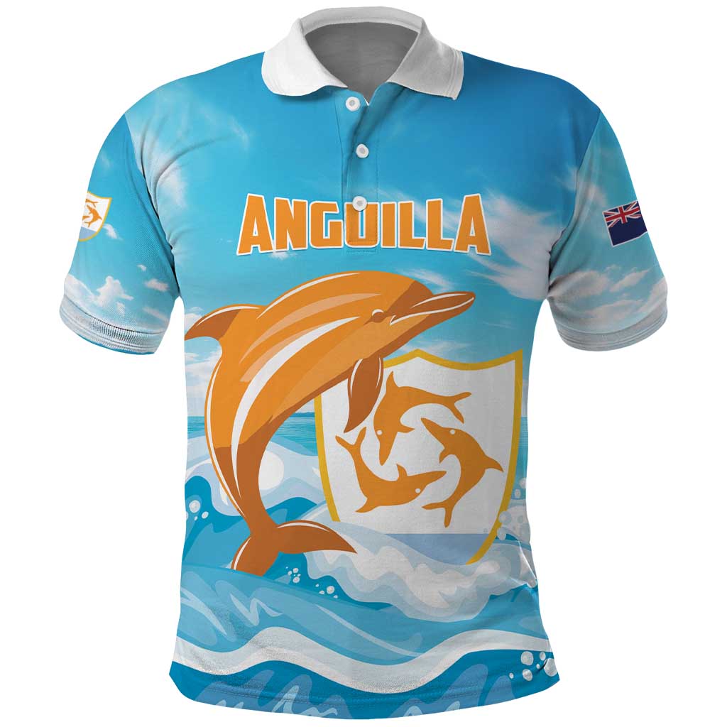 Personalized Anguilla Polo Shirt Three Orange Gold Natural Dolphins LT01