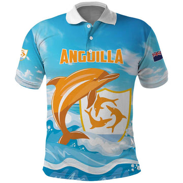 Personalized Anguilla Polo Shirt Three Orange Gold Natural Dolphins LT01