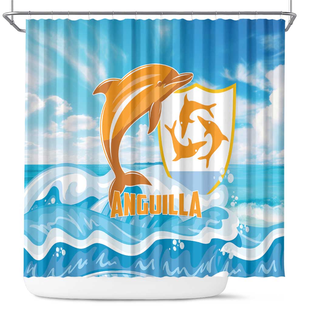 Anguilla Shower Curtain Three Orange Gold Natural Dolphins LT01