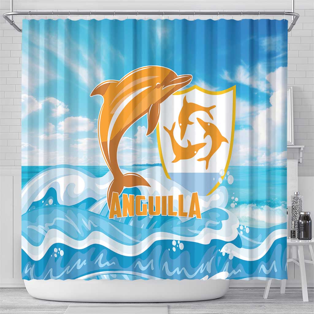 Anguilla Shower Curtain Three Orange Gold Natural Dolphins LT01