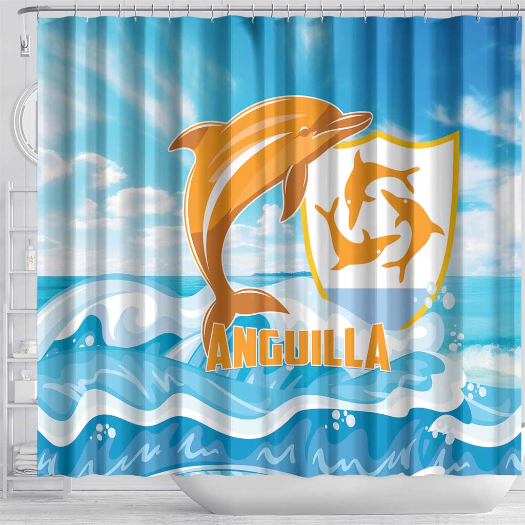 Anguilla Shower Curtain Three Orange Gold Natural Dolphins LT01
