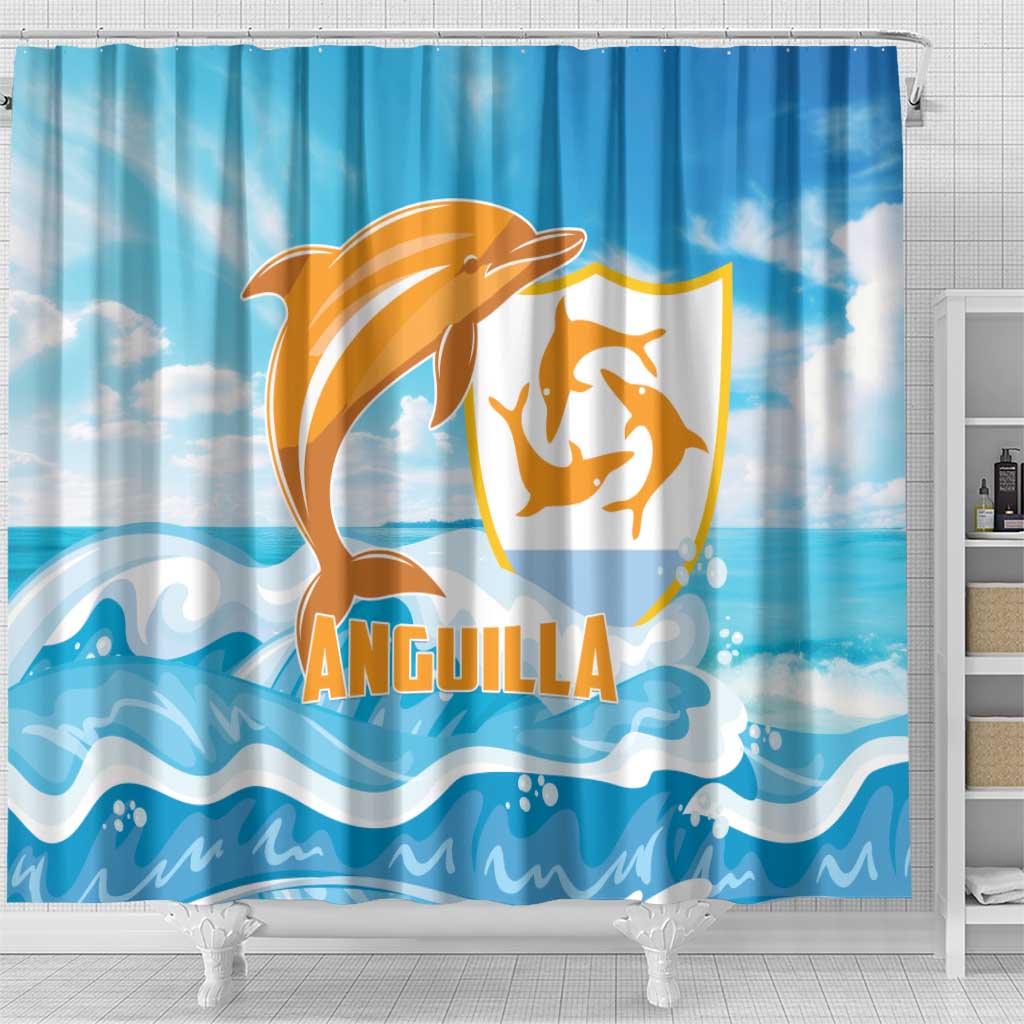 Anguilla Shower Curtain Three Orange Gold Natural Dolphins LT01