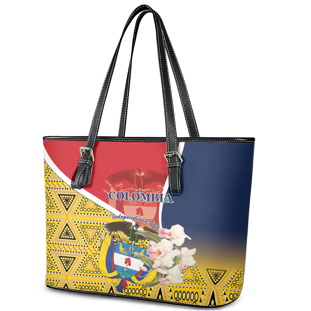 Colombia Independence Day Leather Tote Bag Libertad y Orden Colombian Pattern LT01