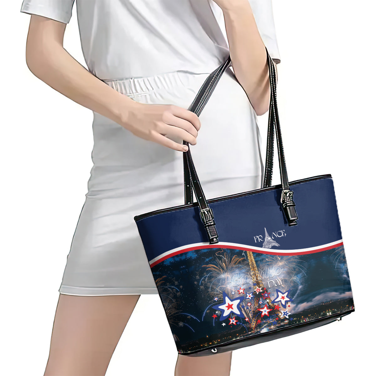 France Bastille Day Leather Tote Bag Fete Nationale du 14 juillet LT01